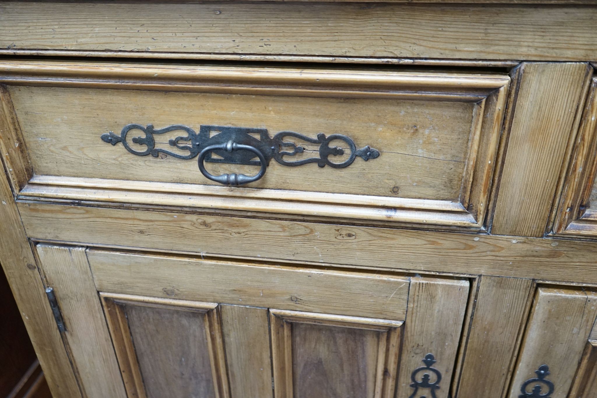 A 19th century style French provincial pine dresser, length 133cm, depth 50cm, height 220cm